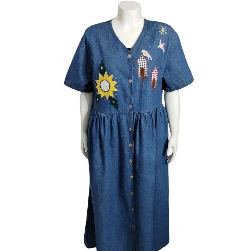 Vintage Womens size XL Donna USA Home Patchwork Bird Cottagecore Jumper Dress